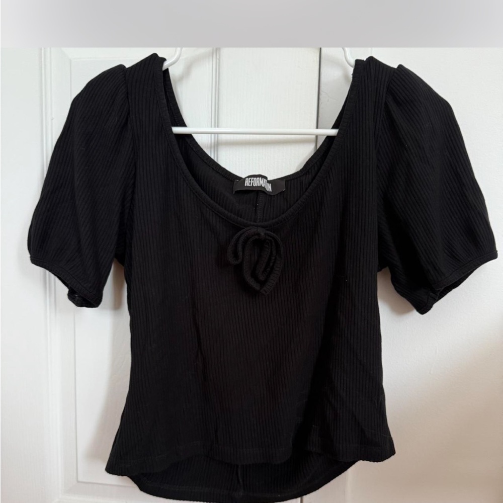 Reformation Black Tie Front Fitted Blouse